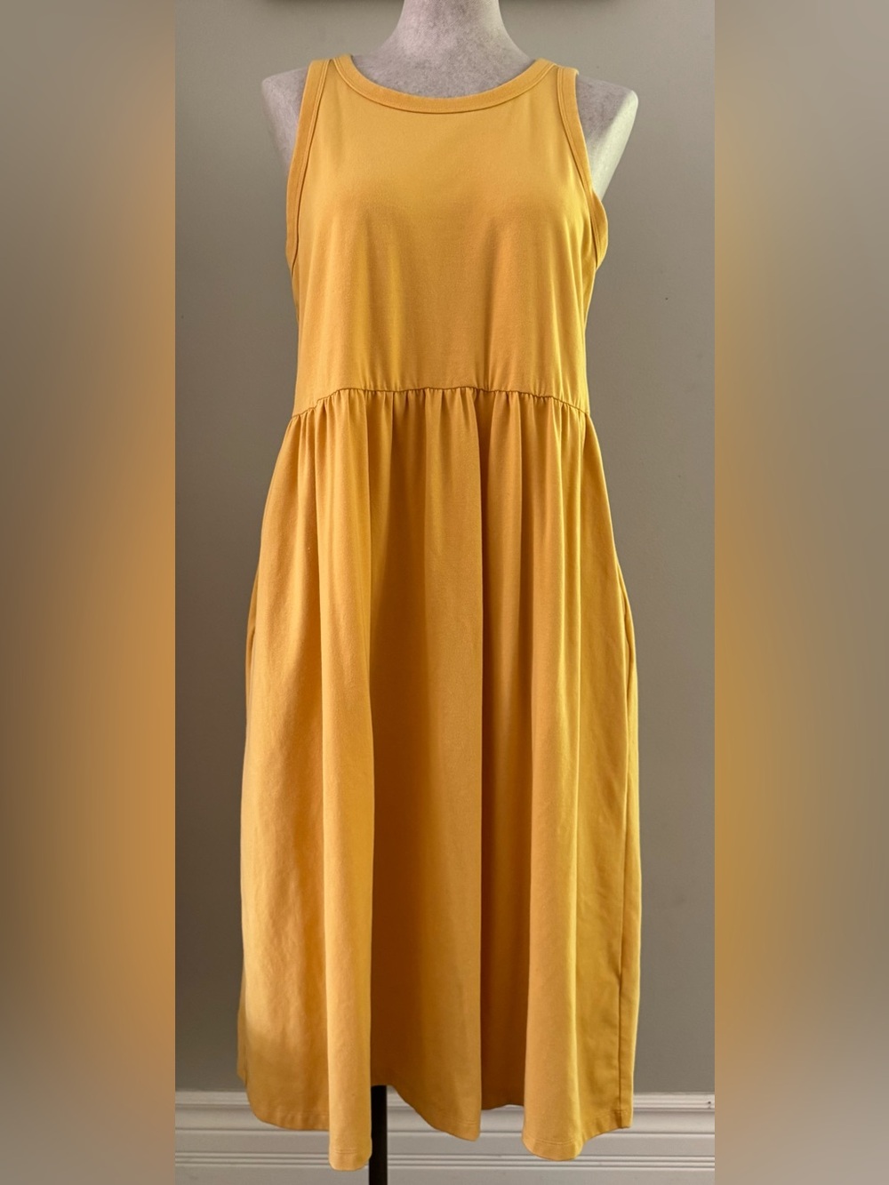 Buffalo David Bitton Yellow Sleeveless Stretch Cotton Midi Dress with Pockets XL - Picture 2 of 11